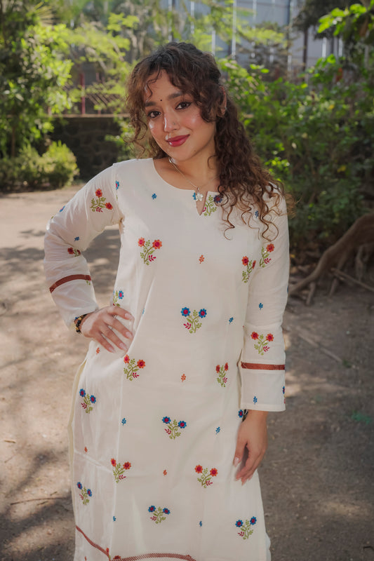 Aanya - White kora cotton Kurta