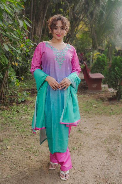 Eesha - Pink Ombre Dress 3 piece set