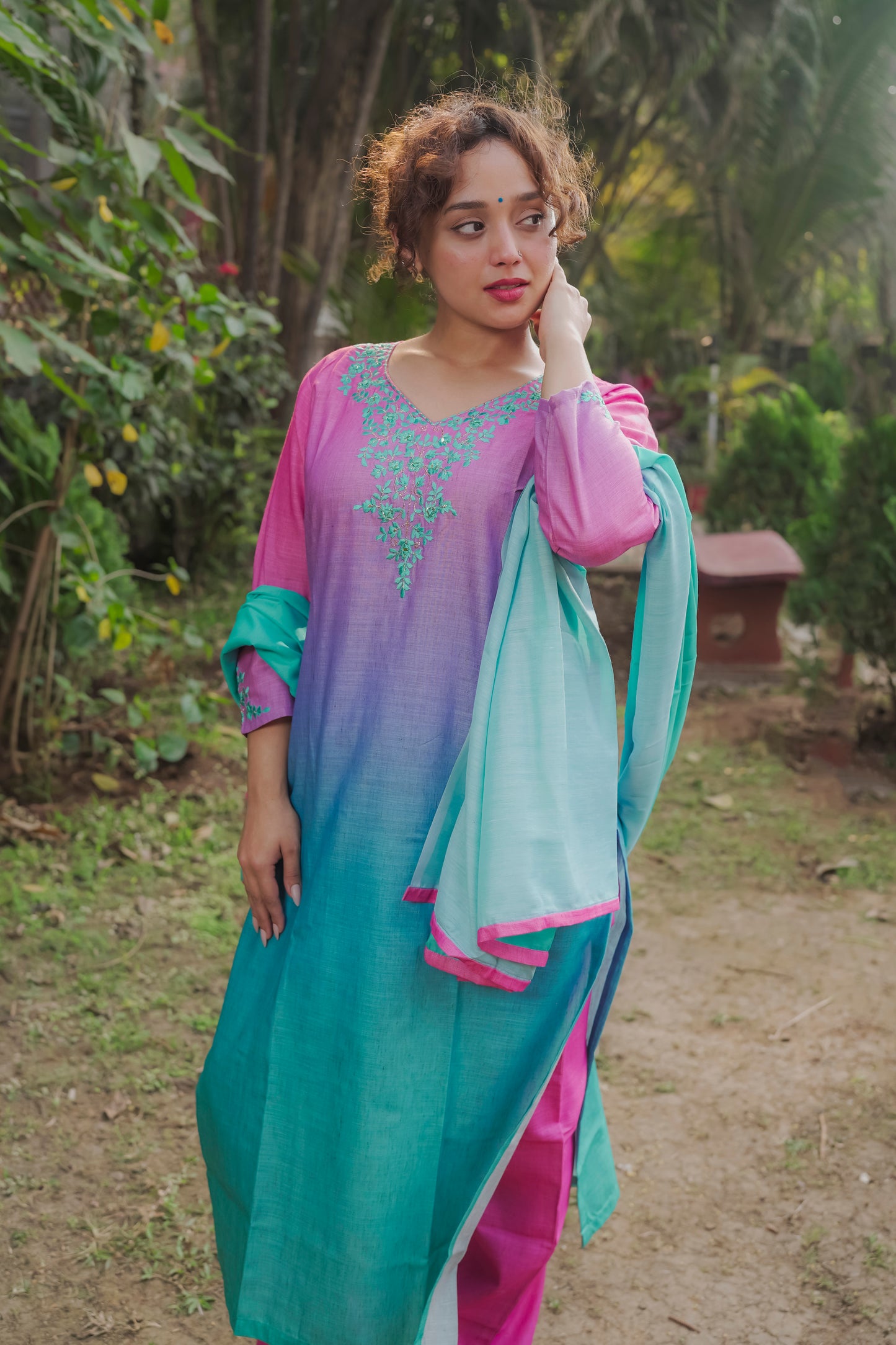 Eesha - Pink Ombre Dress 3 piece set