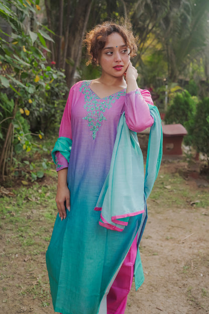 Eesha - Pink Ombre Dress 3 piece set