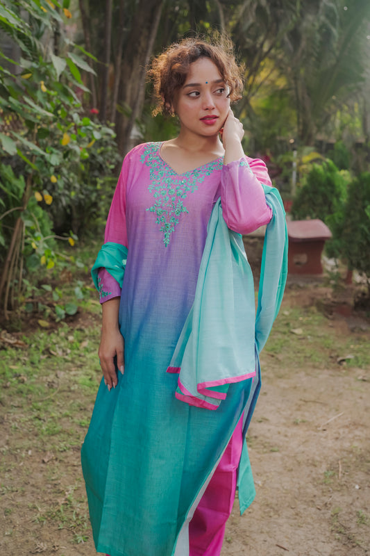 Eesha - Pink Ombre Dress 3 piece set