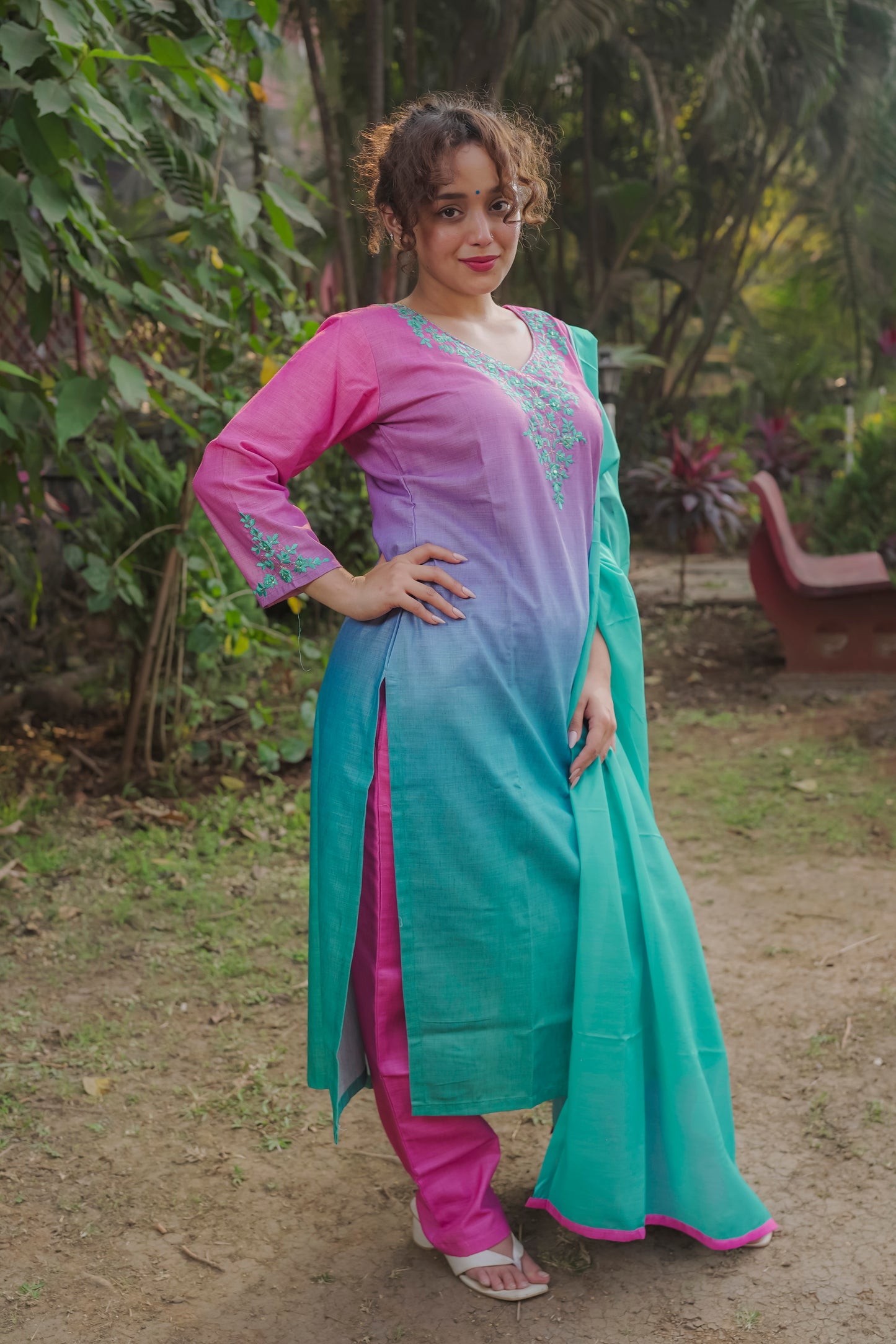 Eesha - Pink Ombre Dress 3 piece set