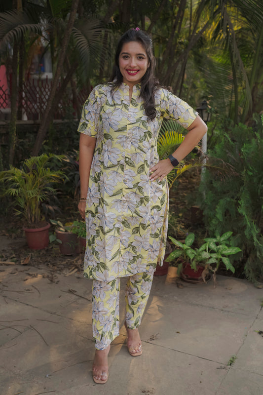 Aadhya - yellow floral kurti set