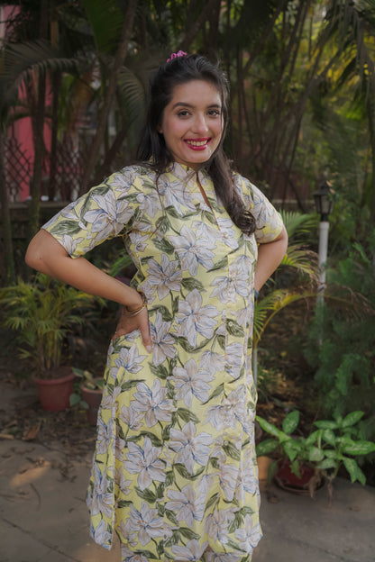 Hiral - yellow floral kurti set