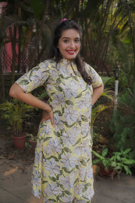 Aadhya - yellow floral kurti set