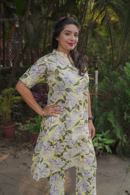 Hiral - yellow floral kurti set