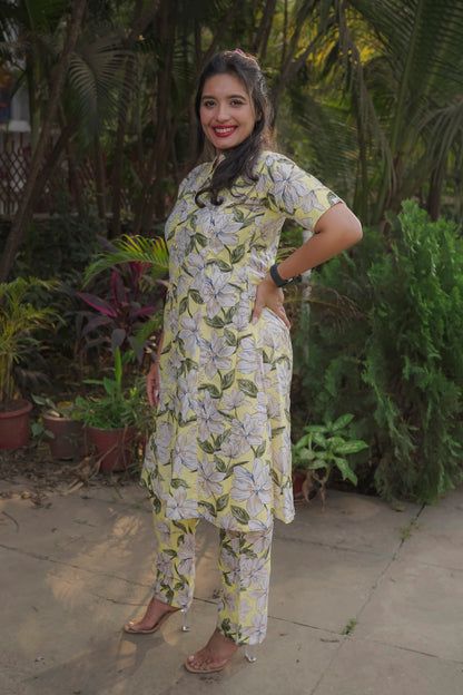 Hiral - yellow floral kurti set