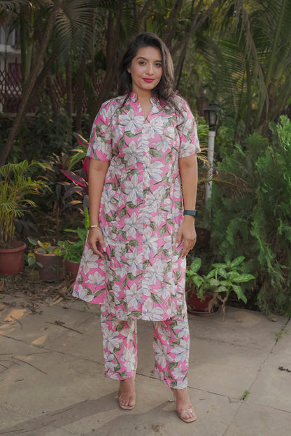 Hita - pink floral kurti set