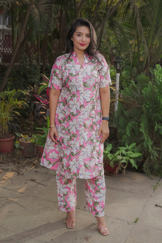 Aanya - pink floral kurti set