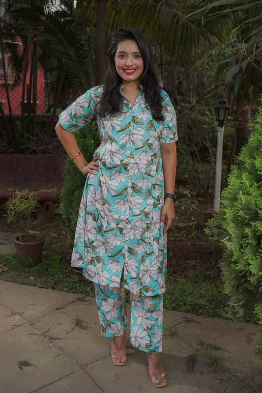 Aarohi - light blue floral kurti set