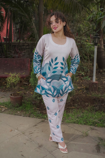 Bhavna - Cream and Blue Co-ord set