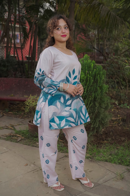 Bhavna - Cream and Blue Co-ord set