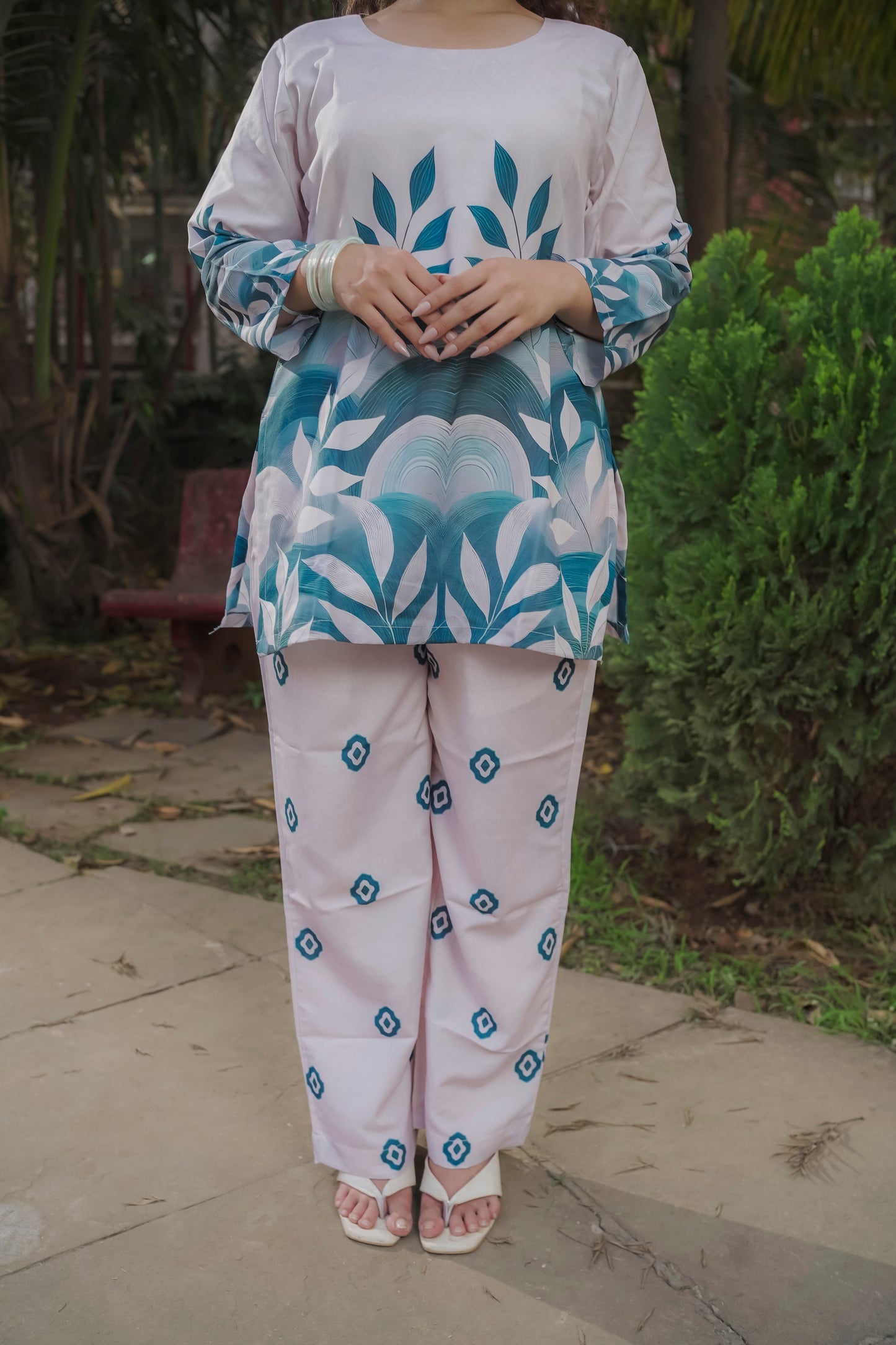 Bhavna - Cream and Blue Co-ord set