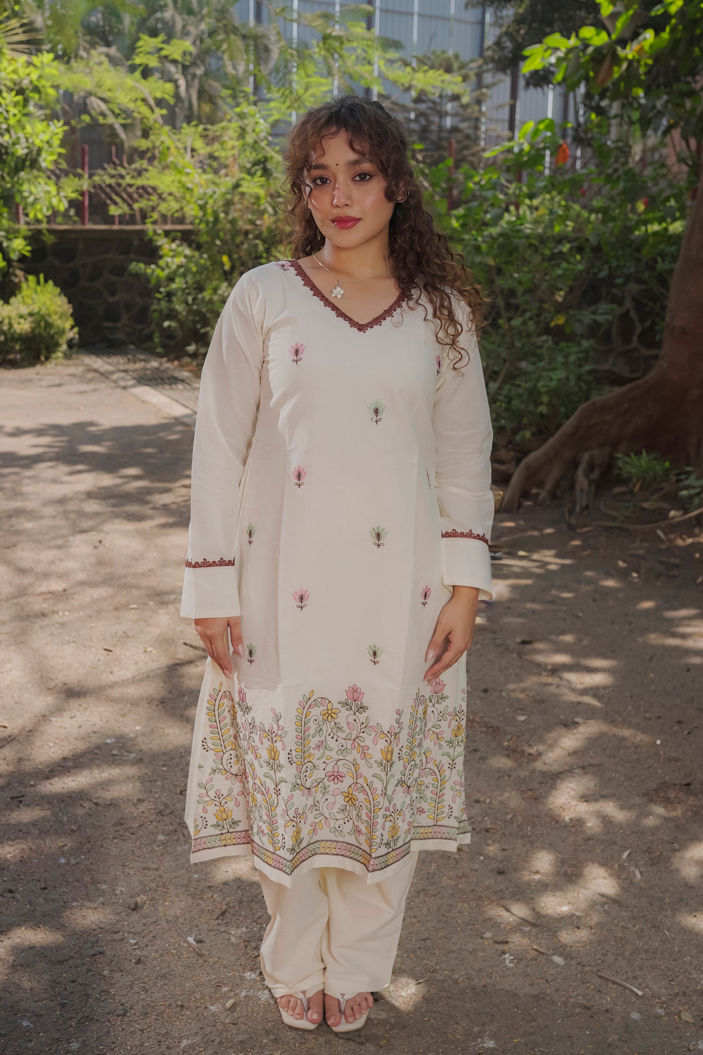 Aarohi  - White embroidered kora cotton Kurta