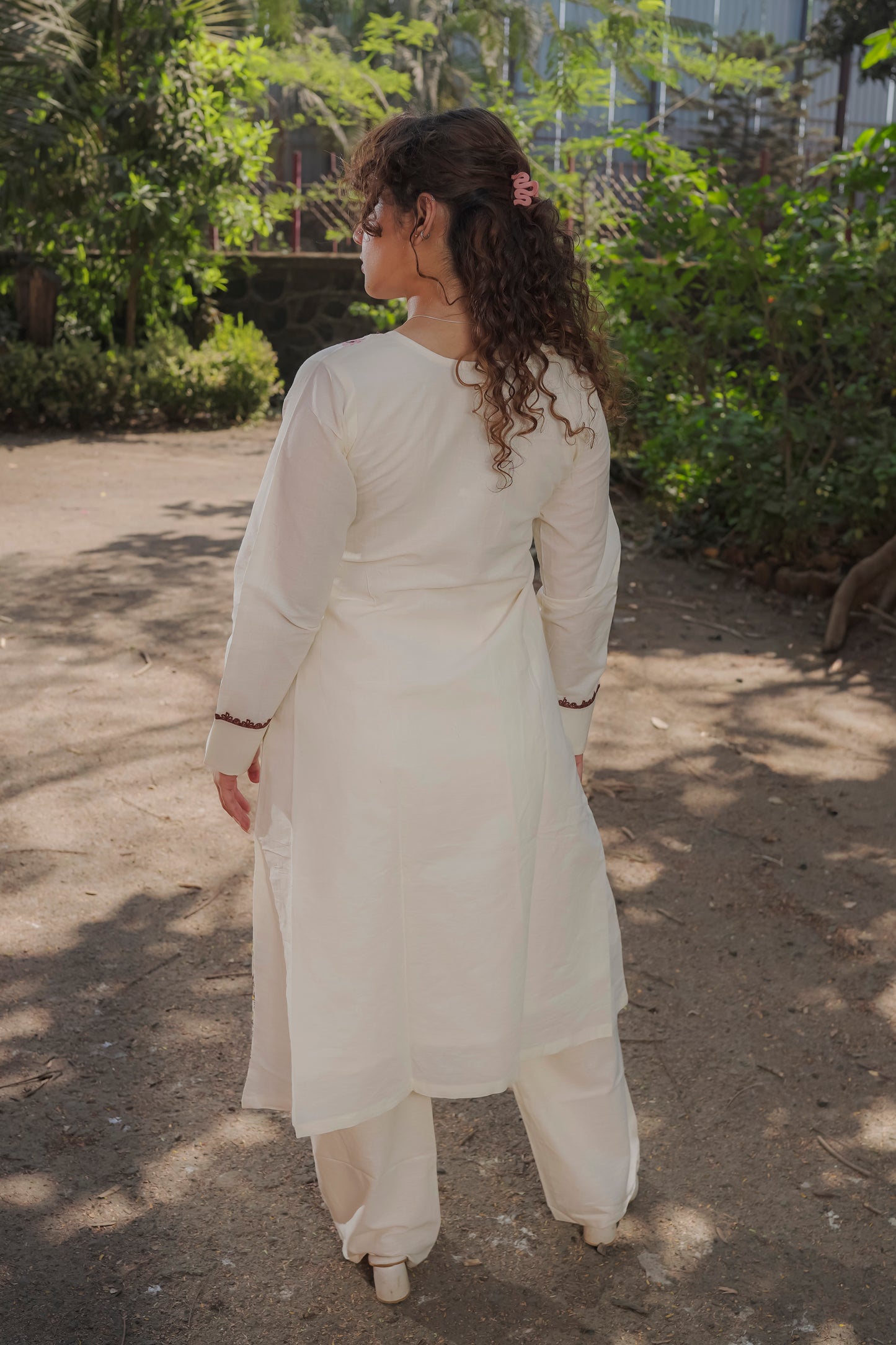 Aarohi  - White embroidered kora cotton Kurta