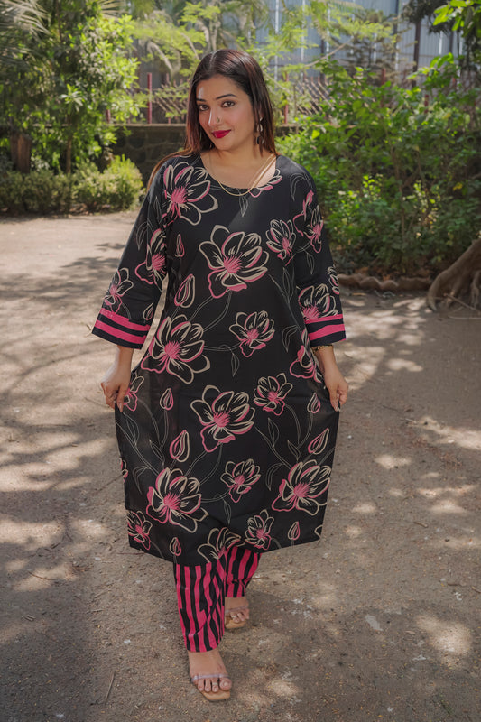 Aditi - Black and pink kurti 2 piece