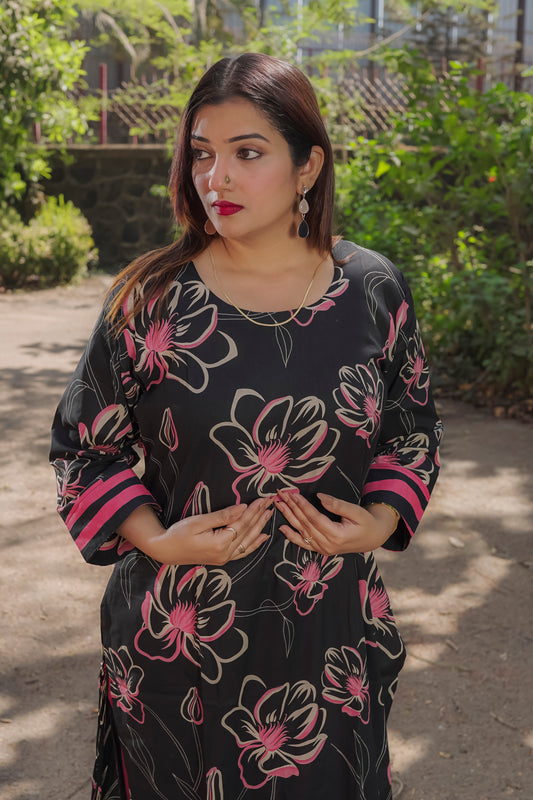 Aditi - Black and pink kurti 2 piece