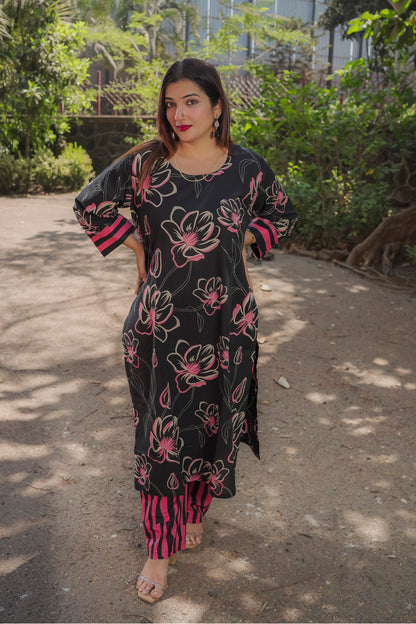 Charvi - Black and pink kurti 2 piece
