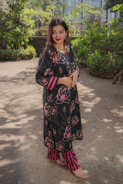 Charvi - Black and pink kurti 2 piece
