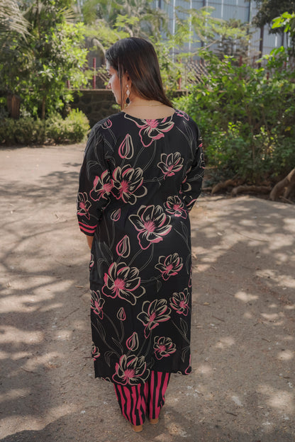 Charvi - Black and pink kurti 2 piece