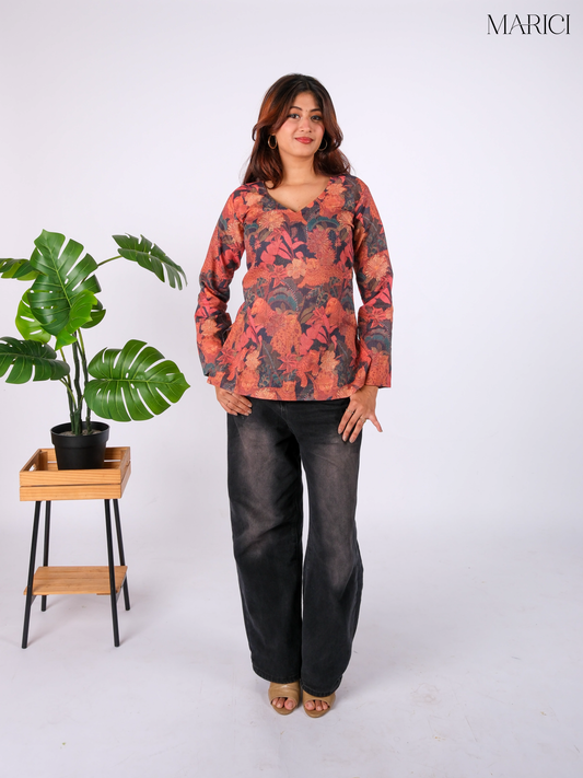 Vantara - Women multicolour cotton leaf neck Short Kurta